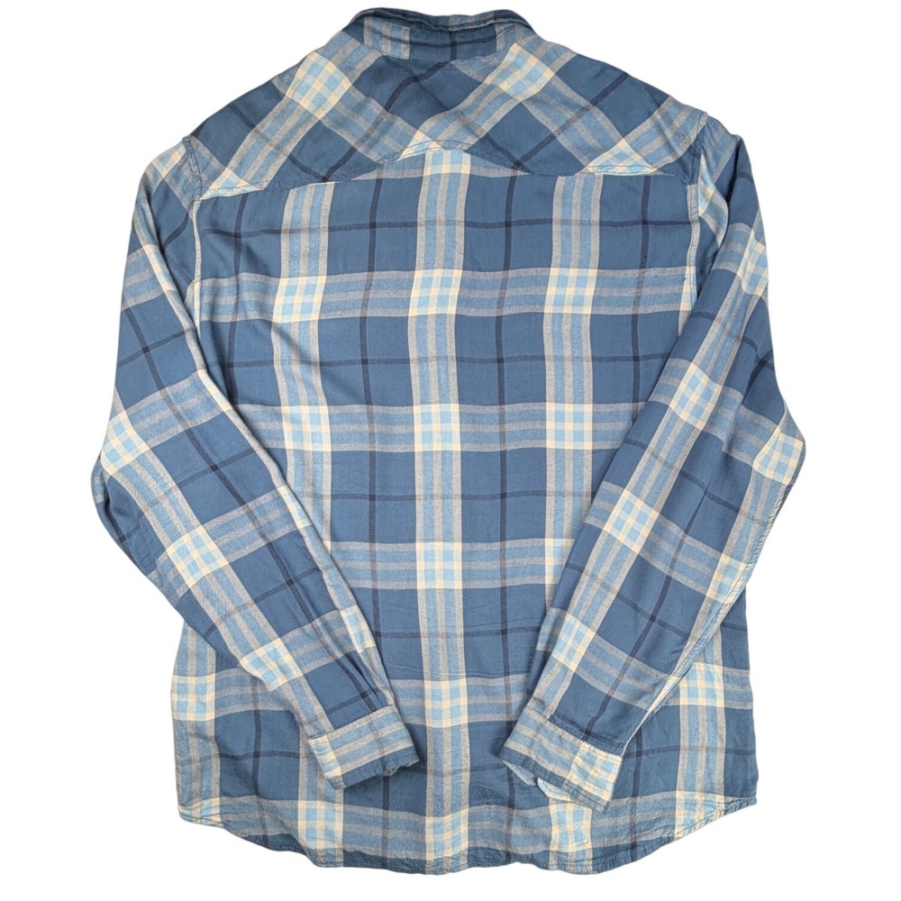 YoungLA Mens Blue Plaid Flannel Western Yoke Button Down Shirt XL - Picture 2 of 5